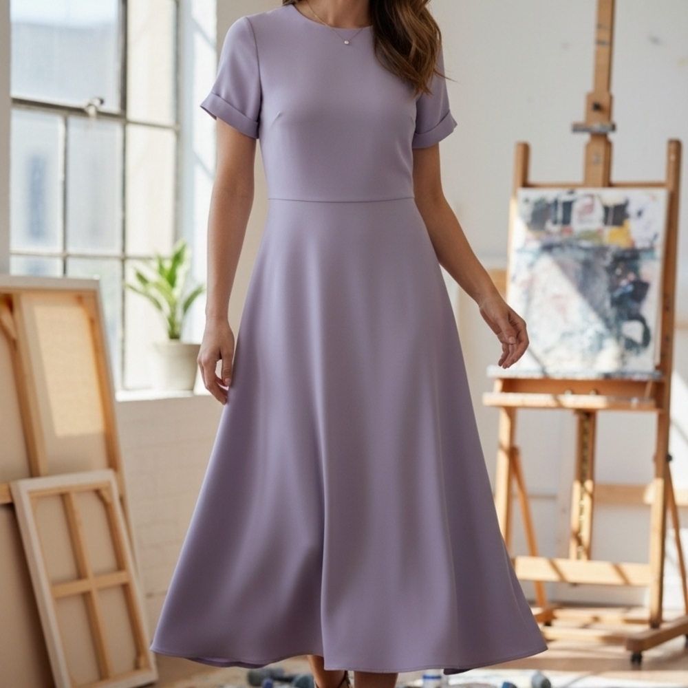 Black Halo Lilac Short Sleeve Fit & Flare Midi Dress – Size 2